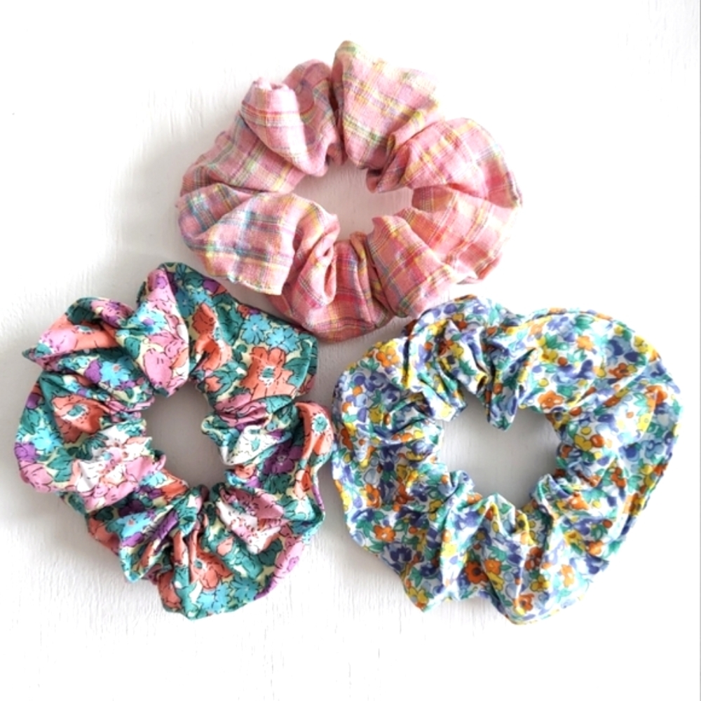 3-Pack Cotton Floral Scrunchies